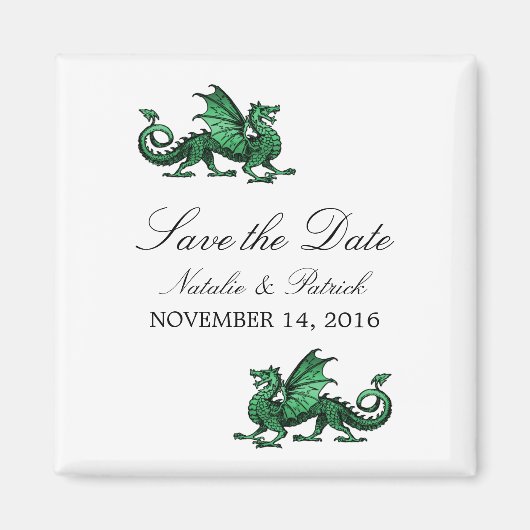 Aimant Dragon vert Enregistrer l'aimant de date (Devant)