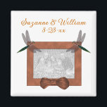Aimant Dragonflies Wedding Favor Photo<br><div class="desc">Colorful dragonflies on a frame with a bow wedding favor refrigerator magnet. Ready for your special photo. Fill in your information in the template. Make more changes to text and font size, style, and color. Add your photo by clicking on Change and upload your picture. Click on Customize to adjust...</div>