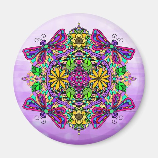 Aimant Dragonfly and Flowers Mandala (Devant)