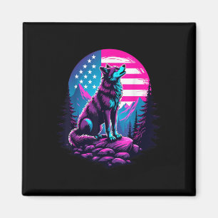 Aimant Drapeau américain 4 juillet hurlant loup sous l'US