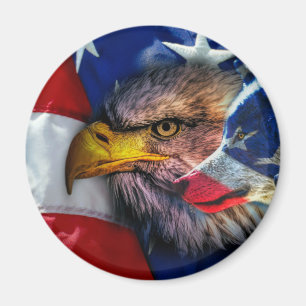 Aimant Drapeau américain du loup d'aigle patriotique