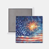 Aimant Drapeau américain et feux d'artifice & Serment amé (Recto/Verso)