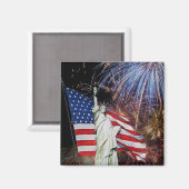 Aimant Drapeau américain, feux d'artifice et statue de la (Recto/Verso)