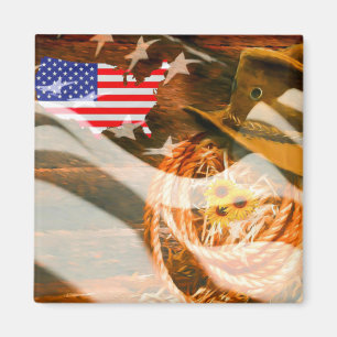 Aimant Drapeau américain Lasso Casquette Cowboy