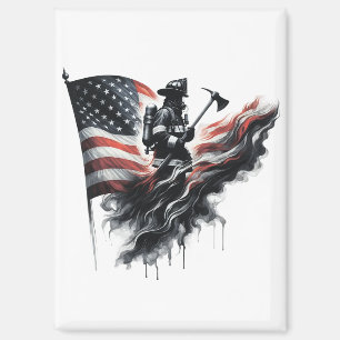 Aimant Drapeau américain. Pompier