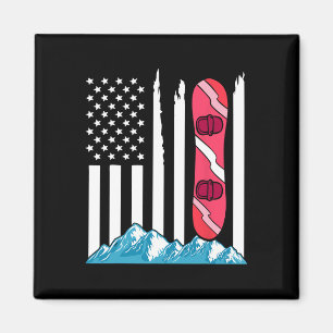Aimant Drapeau américain Snowboard Cadeau Snowboard lunet