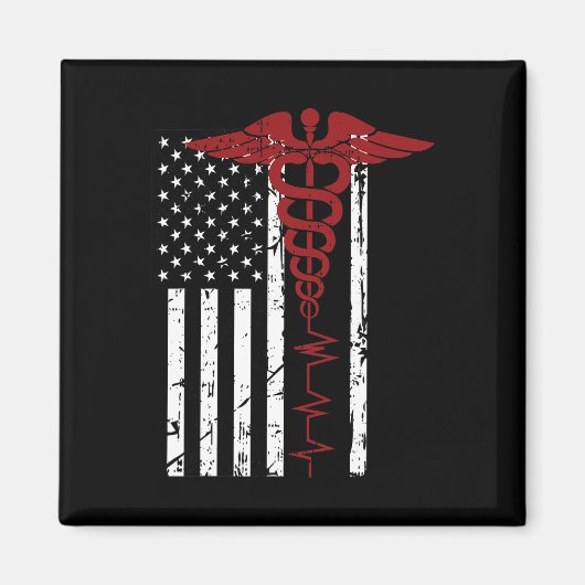 Aimant Drapeau américain Symbole Médicale Noir Patriotiqu (Devant)
