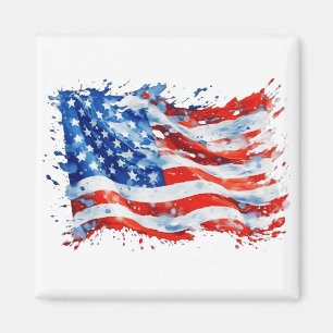 Aimant Drapeau américain USA Aquarelle 4 juillet