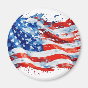 Aimant Drapeau américain USA Aquarelle 4 juillet