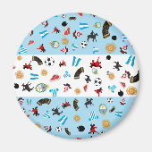 Aimant Drapeau argentin avec des objets célèbres du pays (Devant)