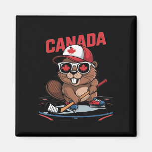 Aimant Drapeau canadien Feuille d'érable Castor Bâton de