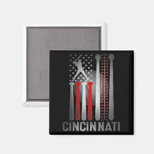 Aimant Drapeau De Baseball Retro De Cincinnati Atteint À  (Recto/Verso)