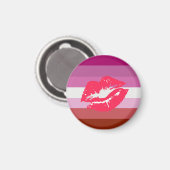 Aimant Drapeau de fierté lesbienne au rouge à lèvres (Recto/Verso)