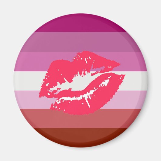 Aimant Drapeau de fierté lesbienne au rouge à lèvres (Devant)