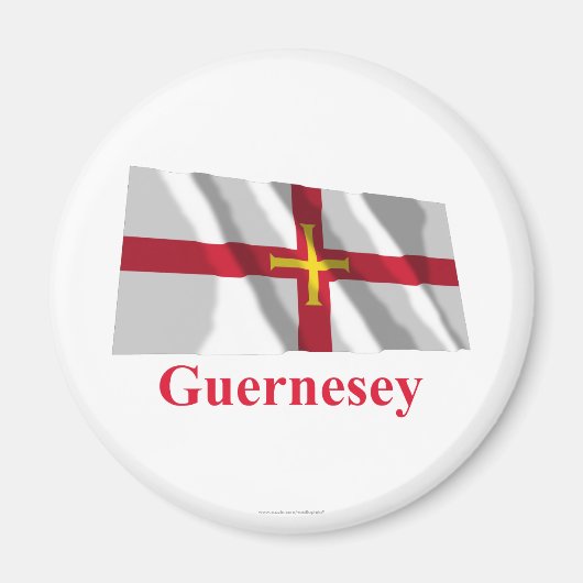 Aimant Drapeau de Guernesey avec nom en Guerensiais (Devant)