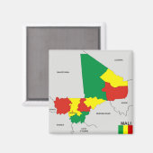 Aimant drapeau de la carte politique du pays mali (Recto/Verso)