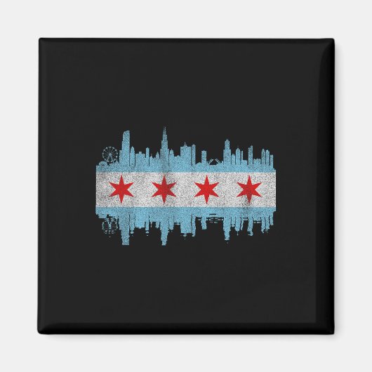 Aimant Drapeau de la skyline de la ville de Chicago - Chi (Devant)