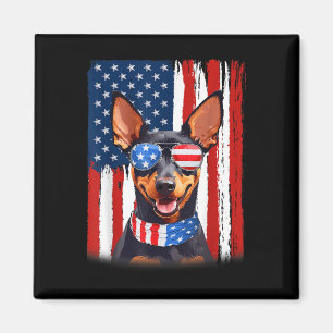 Aimant Drapeau de l'Amérique du chien de Pinscher miniatu