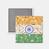 Aimant Drapeau de l'Inde avec des objets culturels (Recto/Verso)