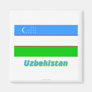 Aimant Drapeau de l'Ouzbékistan avec le nom