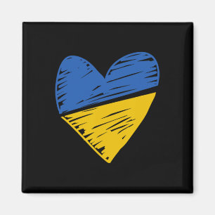 Aimant Drapeau de l'Ukraine Cœur griffonné coloré bleu ja