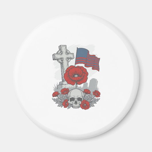 Aimant Drapeau de pavot de mémorial Croix de gravure vint (Devant)