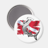 Aimant Drapeau de plongée avec requin marteau plongeur ve (Recto/Verso)