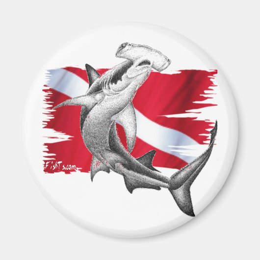 Aimant Drapeau de plongée avec requin marteau plongeur ve (Devant)