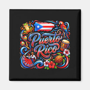 Aimant drapeau de Porto Rico grenouille florale boricua h
