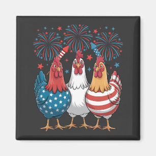 Aimant Drapeau de poulet USA Patriotique 4 juillet Carré