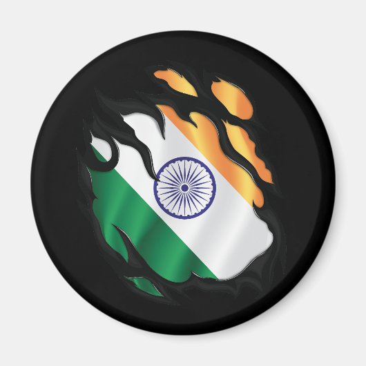 Aimant Drapeau déchiré de l'Inde (Devant)