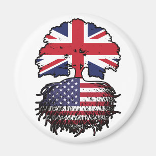 Aimant Drapeau des racines d'arbre américain britannique