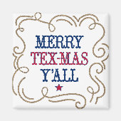 Aimant Drapeau d'Etat Rouge et Bleu Merry Tex-Mas Y'all (Devant)