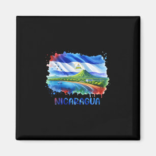 Aimant Drapeau du Nicaragua Art Paysage Volcan et littora