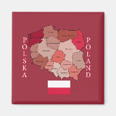 Aimant Drapeau et carte de la Pologne (Devant)