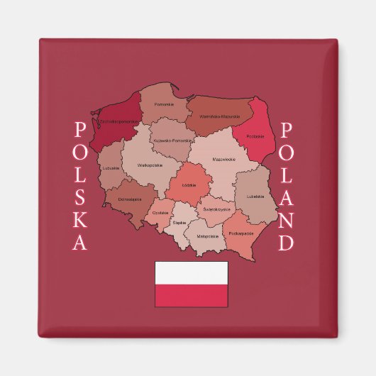 Aimant Drapeau et carte de la Pologne (Devant)