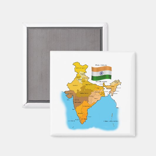 Aimant Drapeau et carte de l'Inde (Recto/Verso)