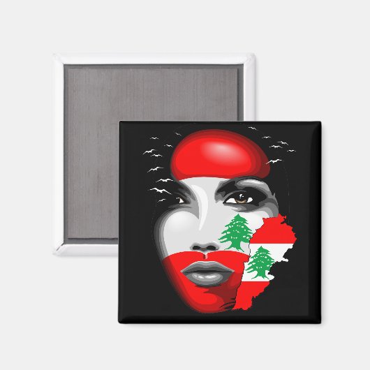 Aimant Drapeau et carte du Liban sur le visage de la fill (Recto/Verso)