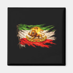 Aimant Drapeau iranien avec emblème de lion et de soleil,