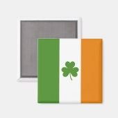 Aimant Drapeau irlandais de la Saint Patrick avec Shamroc (Recto/Verso)