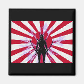 Aimant Drapeau japonais et Soleil Levant Samurai Guerrier (Devant)
