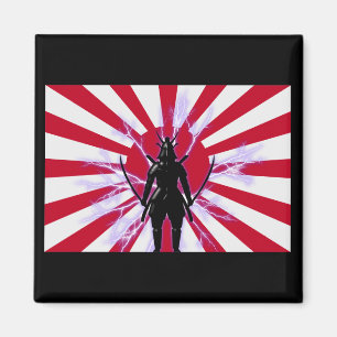 Aimant Drapeau japonais et Soleil Levant Samurai Guerrier