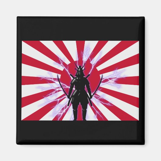 Aimant Drapeau japonais et Soleil Levant Samurai Guerrier (Devant)