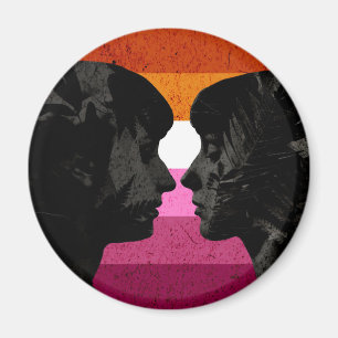 Aimant Drapeau lesbien avec deux silhouettes de femmes 