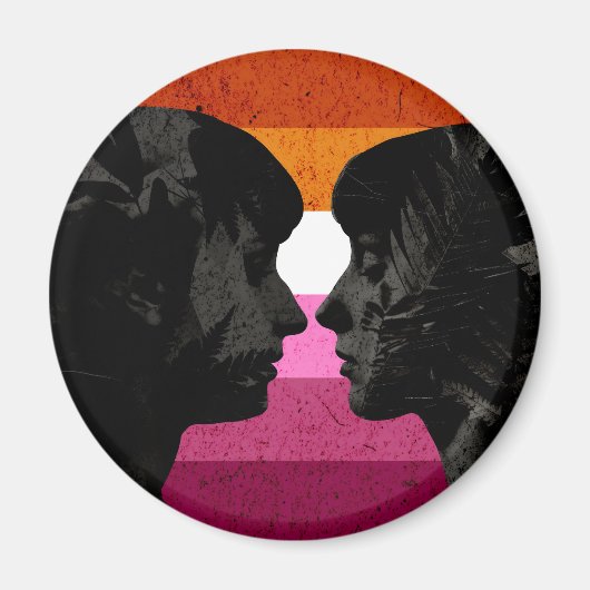Aimant Drapeau lesbien avec deux silhouettes de femmes (Devant)