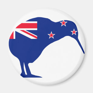 Aimant Drapeau néo-zélandais avec Kiwi SIlhouette