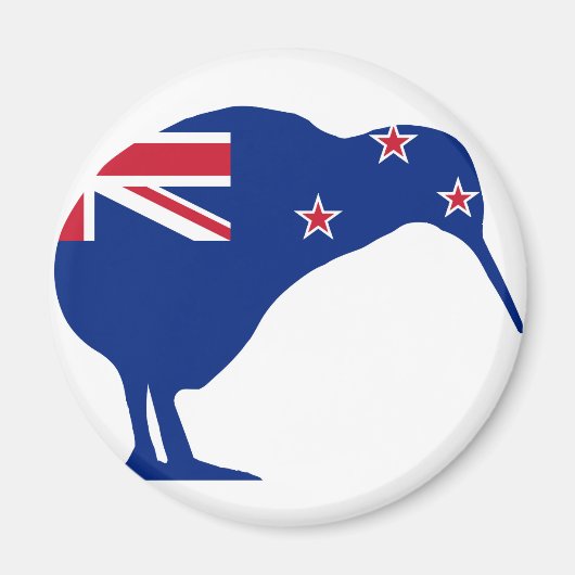 Aimant Drapeau néo-zélandais avec Kiwi SIlhouette (Devant)