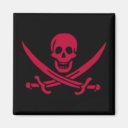Aimant Drapeau pirate Crâne Rouge et Épées de Calico Jack (Devant)
