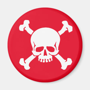 Aimant Drapeau pirate rouge Jolly Rodger, Crâne et os ent