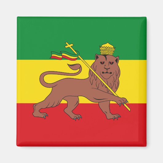 Aimant Drapeau rastafarien d'Ethiopie Lion de Juda Postca (Devant)